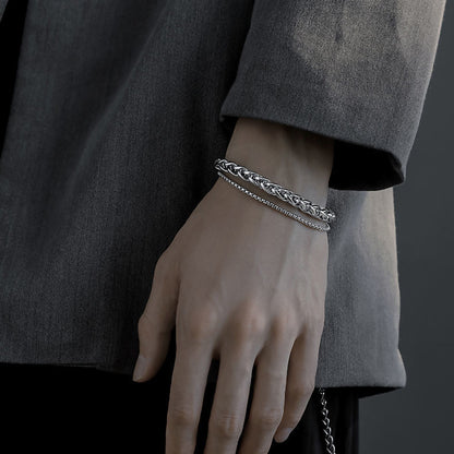 Rockyu メンズブレスレット ステンレス 二連チェーン シルバー 3サイズ展開