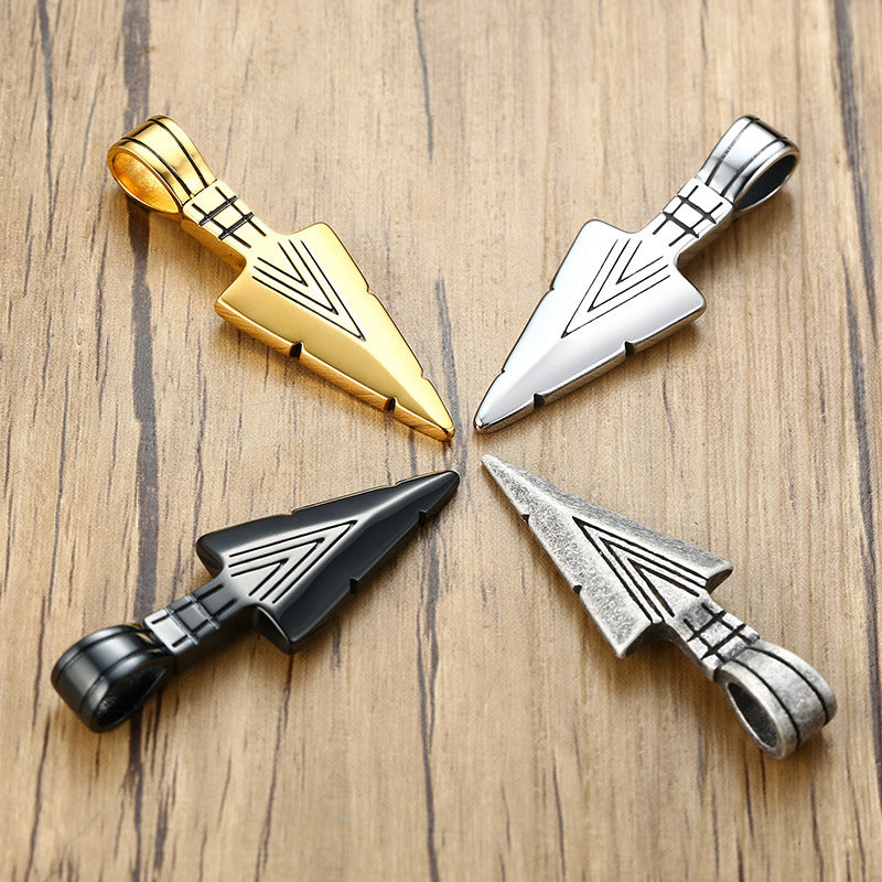 Rockyu ネックレス メンズ ステンレス 矢じり 三角モチーフ 金属アレルギー対応