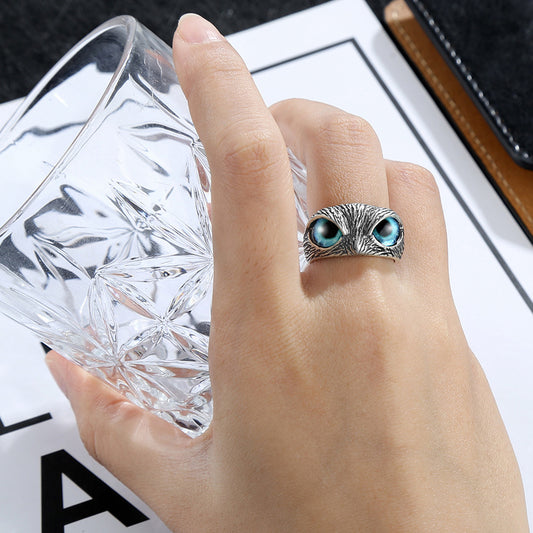 Rockyu イーグルリング メンズ フリーサイズ 藍宝石風 おしゃれ 鷹モチーフ 指輪