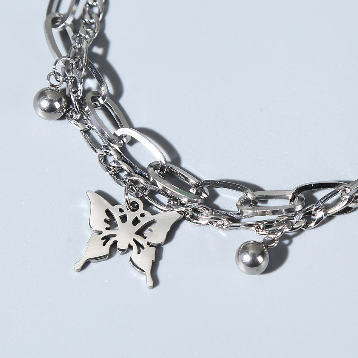 Rockyu ブレスレット レディース バタフライ シルバー プラチナメッキ チェーン