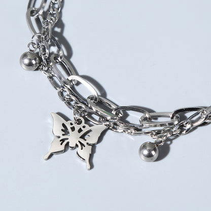 Rockyu ブレスレット レディース バタフライ シルバー プラチナメッキ チェーン