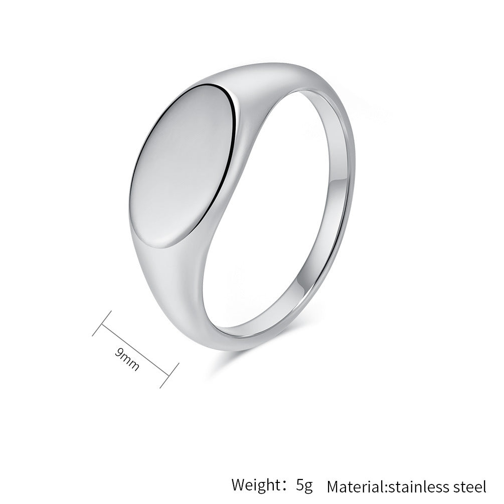 Rockyu 指輪 ステンレス製 楕円 印台リング 男女兼用 シンプル 鏡面仕上げ
