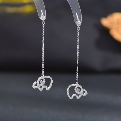 Rockyu ピアス レディース 人気 揺れる 大人可愛い 象モチーフ ロングチェーンピアス ジルコニア シルバー925 アレルギー対応