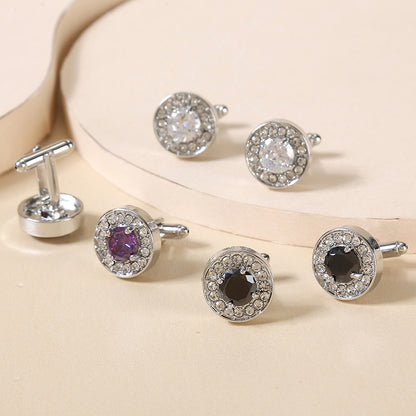 Rockyu カフスボタン ラウンドジルコニアカフリンクス 選べる4色 大粒ストーン×メタルデザイン