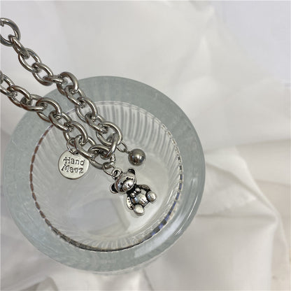 Rockyu ブレスレット レディース 小熊チャーム付き チェーンブレス 錆びにくい チタン風