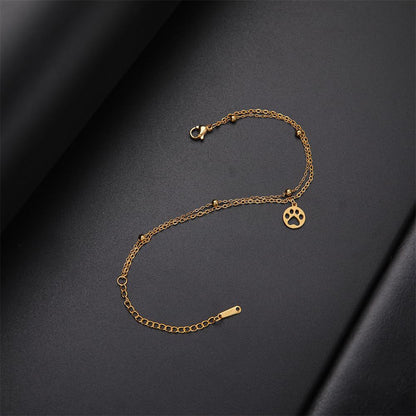 Rockyu 猫の肉球チャーム アンクレット｜ゴールド二連チェーンで魅せる足元