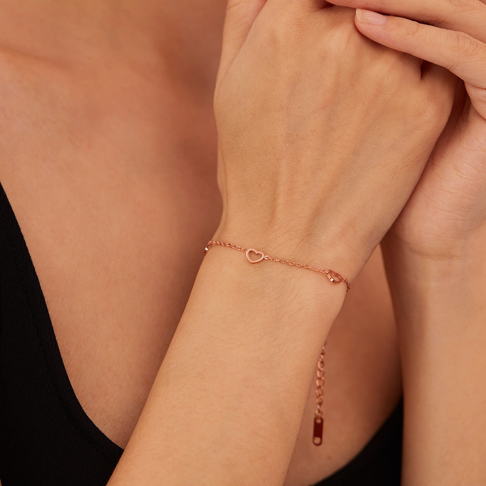 Rockyu ブレスレット レディース ハートモチーフ 18金メッキ チタン製チェーン 細めデザイン