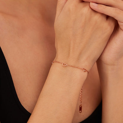 Rockyu ブレスレット レディース ハートモチーフ 18金メッキ チタン製チェーン 細めデザイン