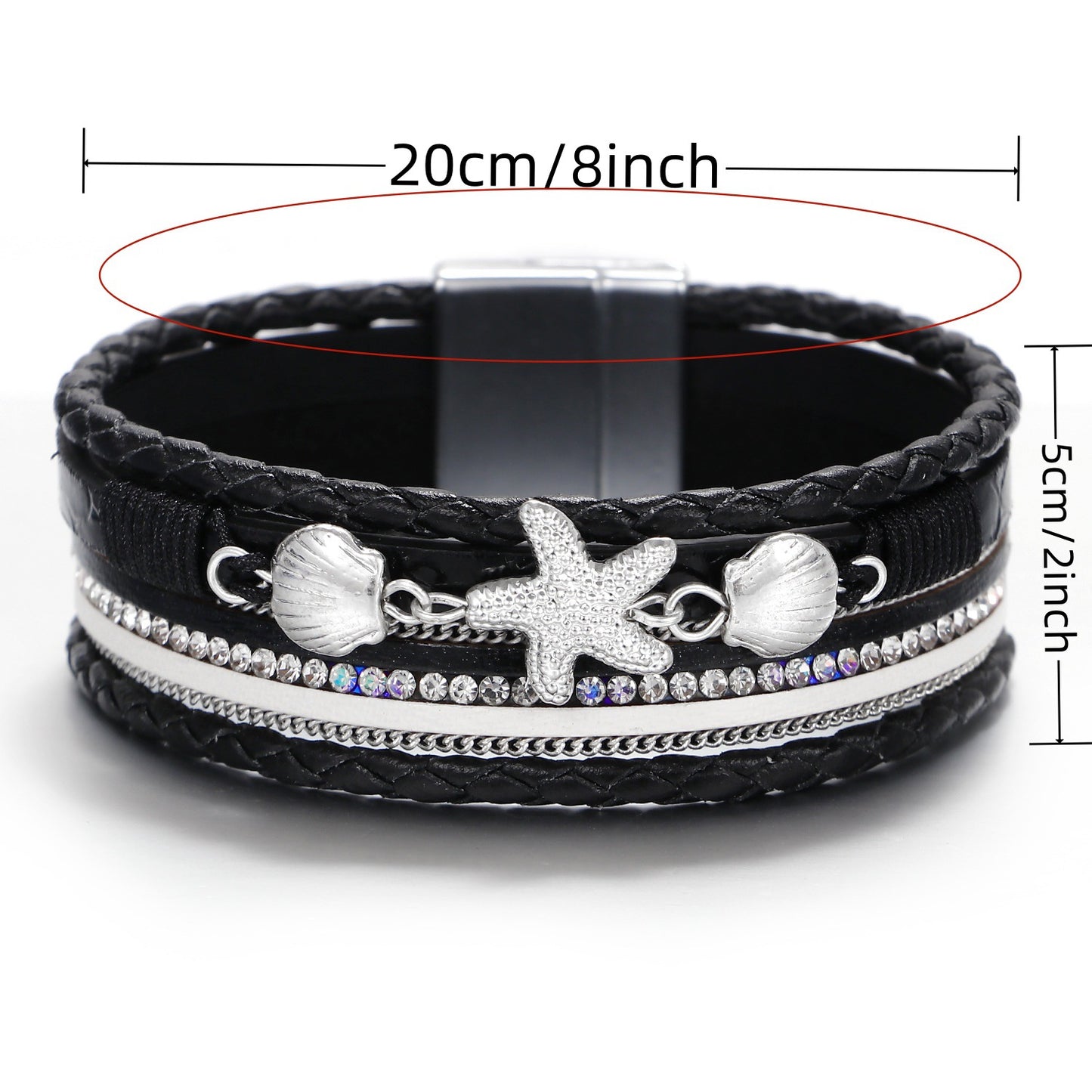 Rockyu ヒトデ＆貝殻モチーフ 多連レザーブレスレット レディース 夏 ハワイアン風