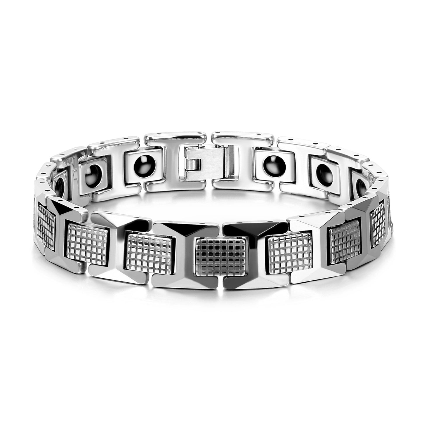 Rockyu ブレスレット メンズ タングステン ブラック シルバー ゴールド 幅広チェーン ゲルマニウム 12mm アクセサリー