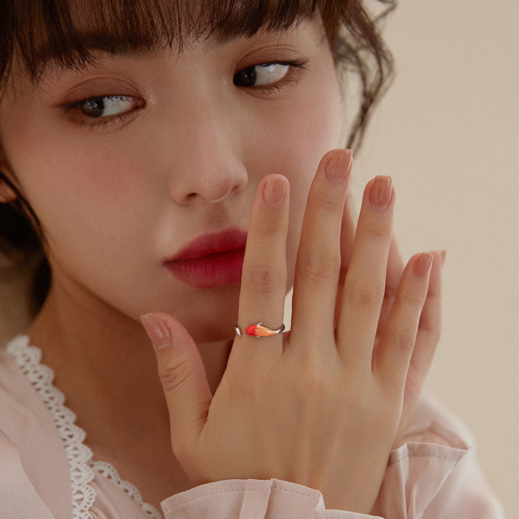 Rockyu 錦鯉モチーフリング 幸運を呼ぶ開口デザイン S925シルバー指輪