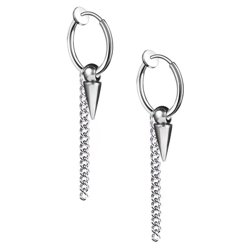 Rockyu ピアス メンズ フープ チェーン スパイク ステンレス リングピアス 男女兼用