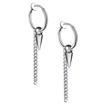 Rockyu ピアス メンズ フープ チェーン スパイク ステンレス リングピアス 男女兼用