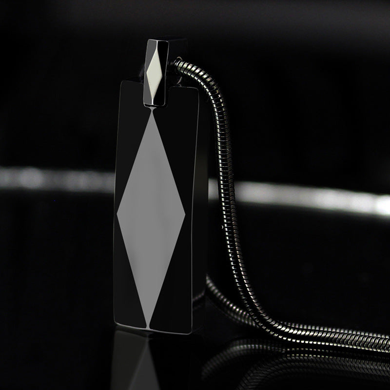 Rockyu タングステンネックレス メンズ レディース 多面カット長方形ペンダント ステンレス蛇チェーン付き 黒・銀・青 モダン幾何デザイン