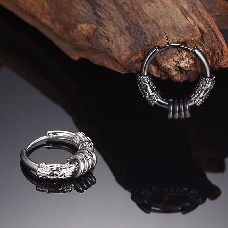 Rockyu フェイクピアス メンズ サージカルステンレス 龍紋デザイン イヤーカフ 4連リング/ボール 小さめ ノンホール 両耳用 金属アレルギー対応