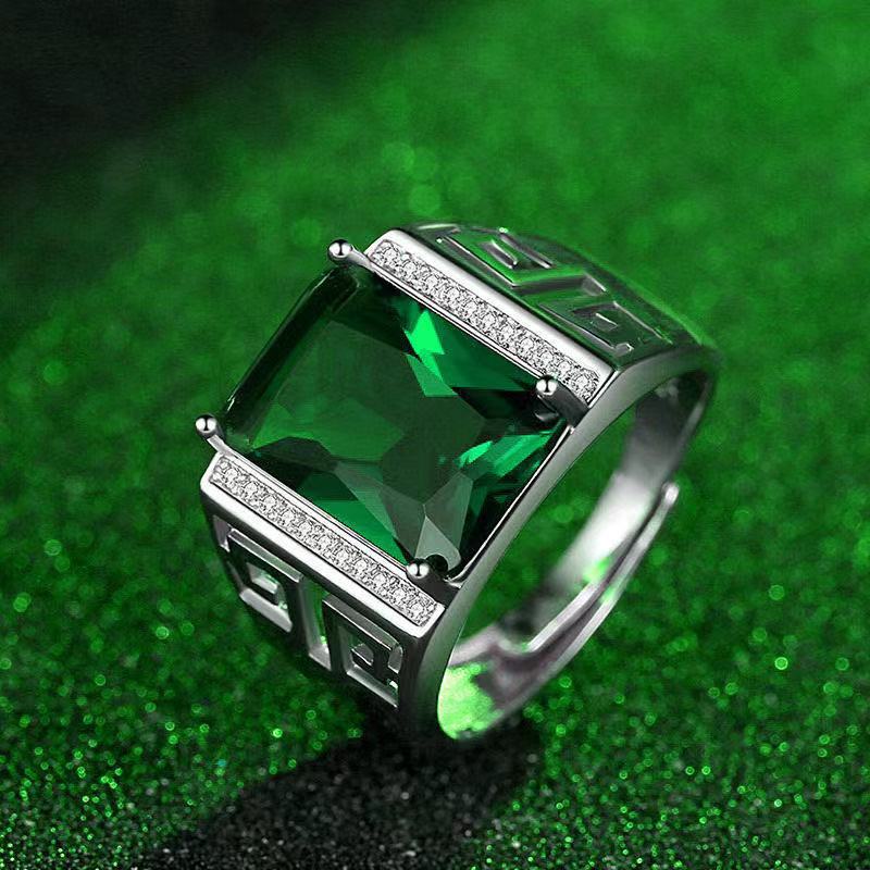 Rockyu メンズリング 大粒ジルコニア シルバー925調 フリーサイズ 幅広デザイン