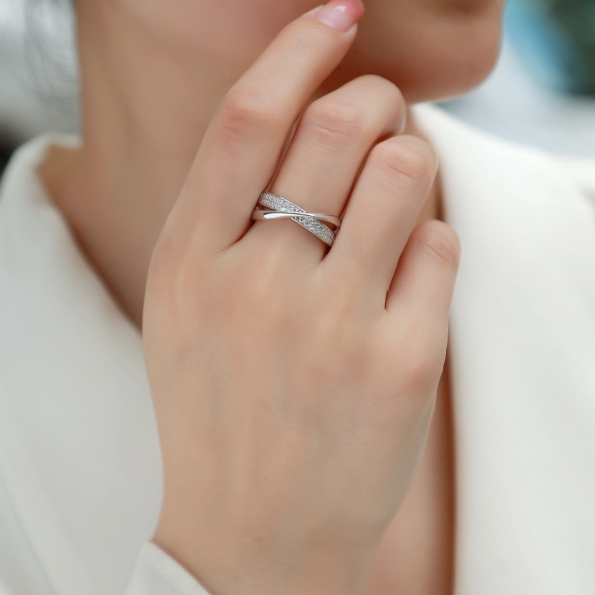 Rockyu レディースリング ジルコニアXデザイン シルバー＆ローズゴールド 上品クロス指輪