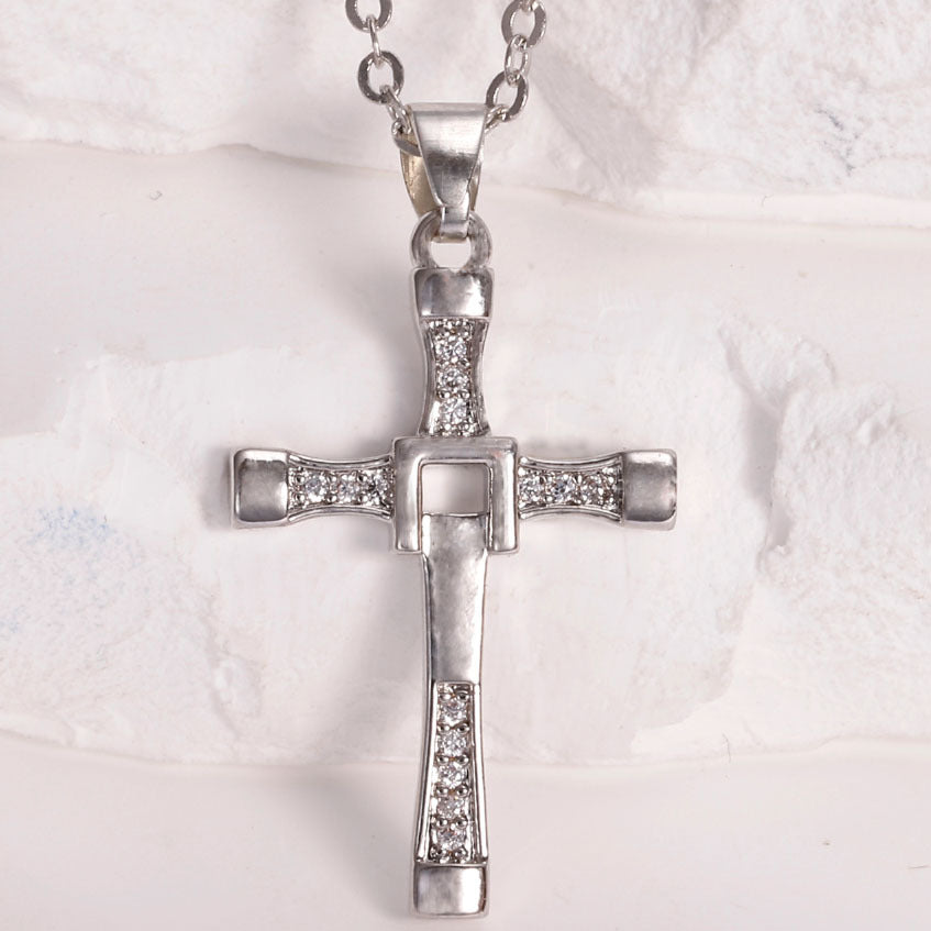 Rockyu 十字架ネックレス レディース チタン製 18K仕上げ クロスデザイン ジルコニア付