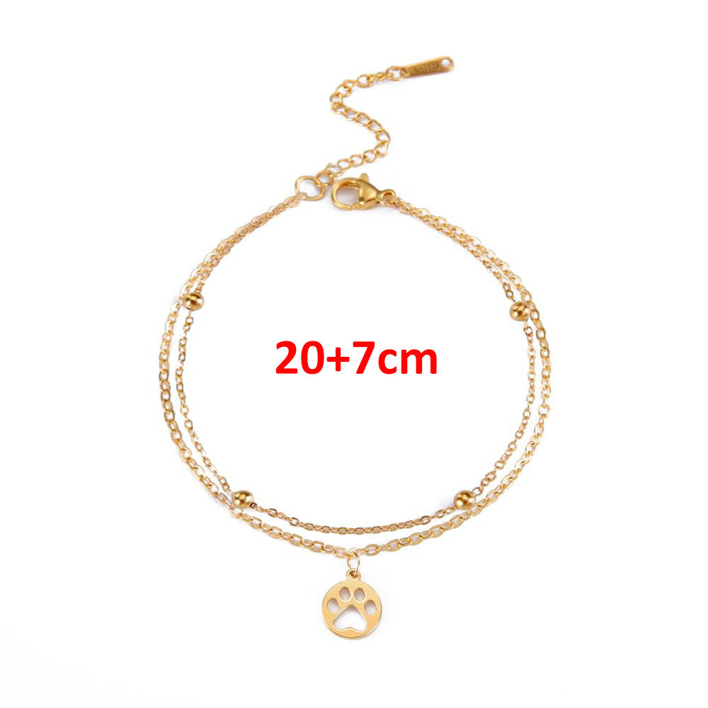 Rockyu 猫の肉球チャーム アンクレット｜ゴールド二連チェーンで魅せる足元