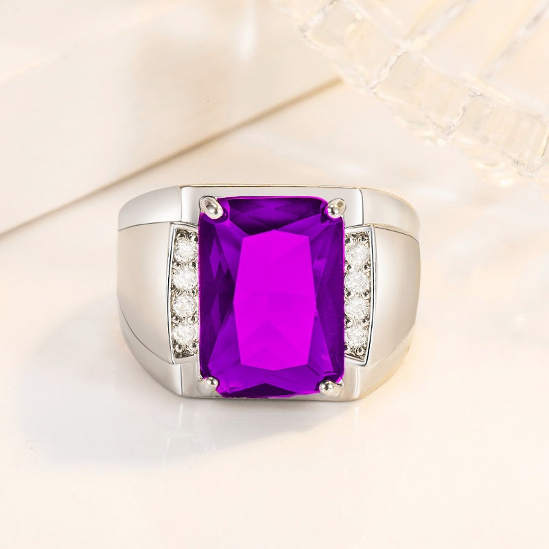 Rockyu メンズリング シルバー フリーサイズ 光沢仕上げ 一粒カラージルコニア