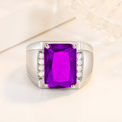 Rockyu メンズリング シルバー フリーサイズ 光沢仕上げ 一粒カラージルコニア