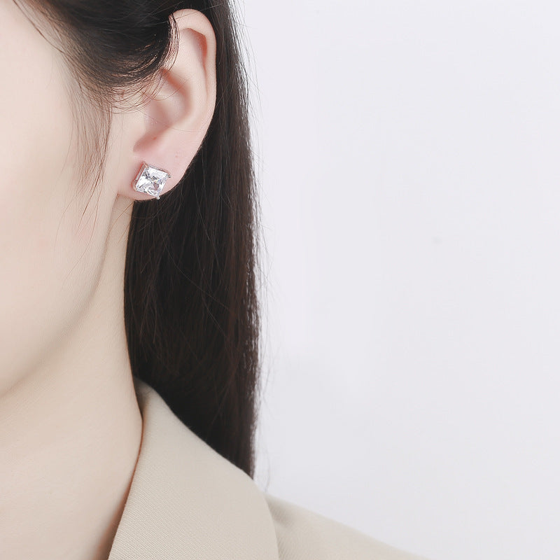 Rockyu ピアス レディース 一粒ジルコニア スタッドピアス 925シルバー製 スクエアカット 選べる7サイズ