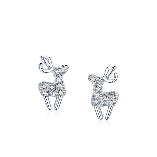 Rockyu ピアス レディース シルバー925 スワロフスキージルコニア 鹿モチーフ 可愛い 両耳セット