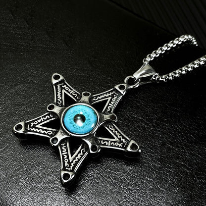 Rockyu メンズネックレス 悪魔の目と星モチーフのステンレスペンダント