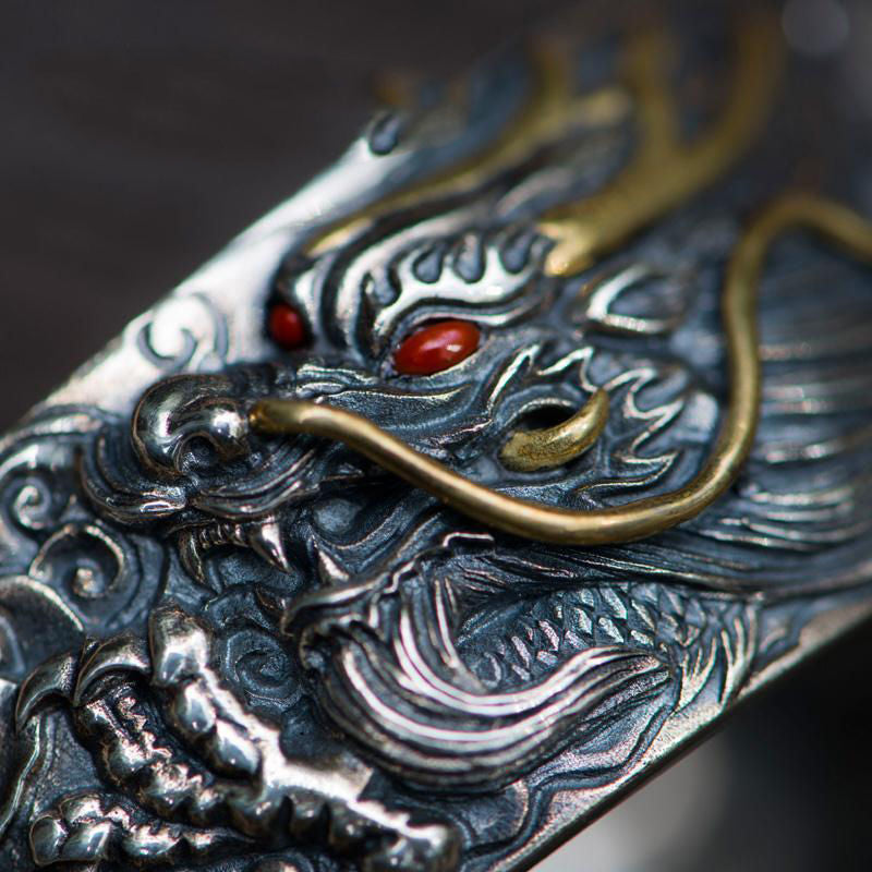 Rockyu 龍神シルバーリング メンズ レディース 太め 龍頭竜爪デザイン 開運お守りアクセサリー