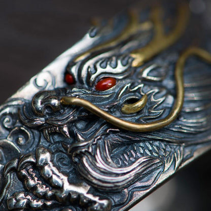 Rockyu 龍神シルバーリング メンズ レディース 太め 龍頭竜爪デザイン 開運お守りアクセサリー