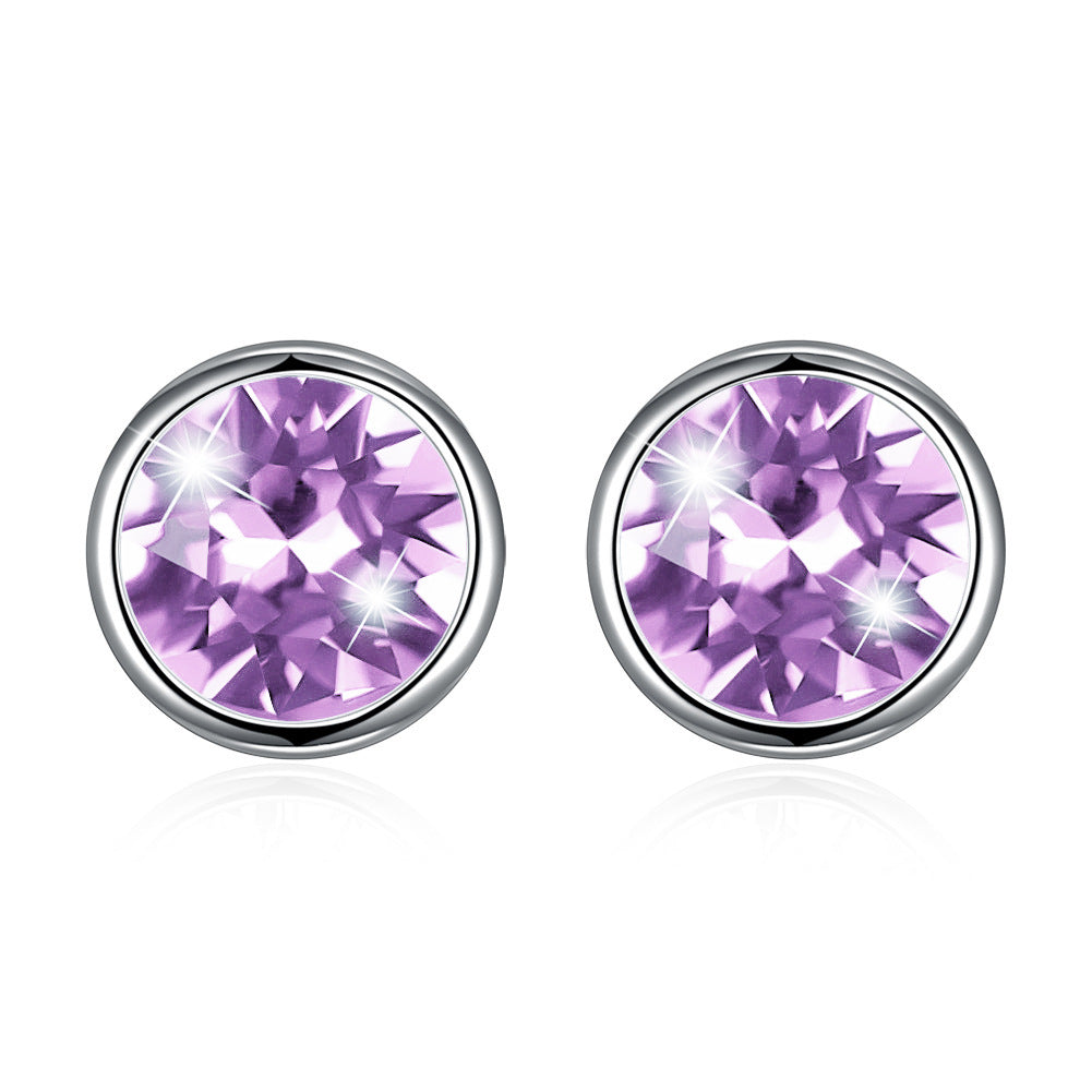 Rockyu シルバー925スタッドピアス スワロフスキークリスタル使用 丸型レディースピアス