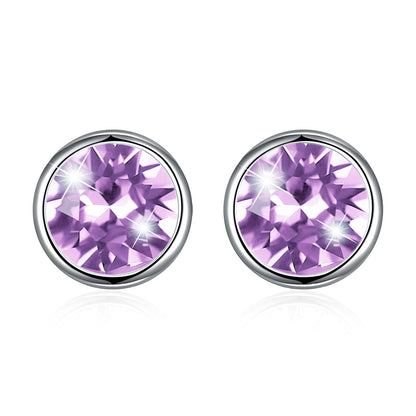 Rockyu シルバー925スタッドピアス スワロフスキークリスタル使用 丸型レディースピアス