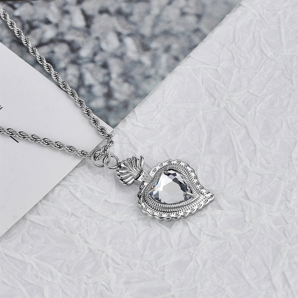 Rockyu ネックレス メンズ レディース シルバー ロープチェーン 50cm+5cm ハートネックレス グリーン/ブルー/レッド/イエロー/ホワイト チタン 金属アレルギー対応 ペンダント アクセサリー