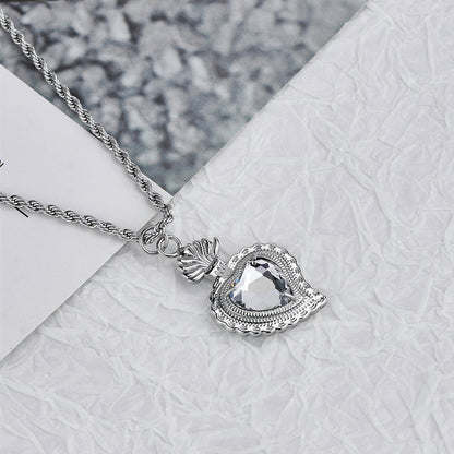 Rockyu ネックレス メンズ レディース シルバー ロープチェーン 50cm+5cm ハートネックレス グリーン/ブルー/レッド/イエロー/ホワイト チタン 金属アレルギー対応 ペンダント アクセサリー