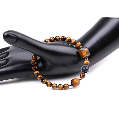 Rockyu ブレスレット レディース メンズ 天然石 パワーストーン 数珠 ピラミッド型ビーズ タイガーアイ ラピスラズリ ブラックオニキス 誕生日 プレゼント