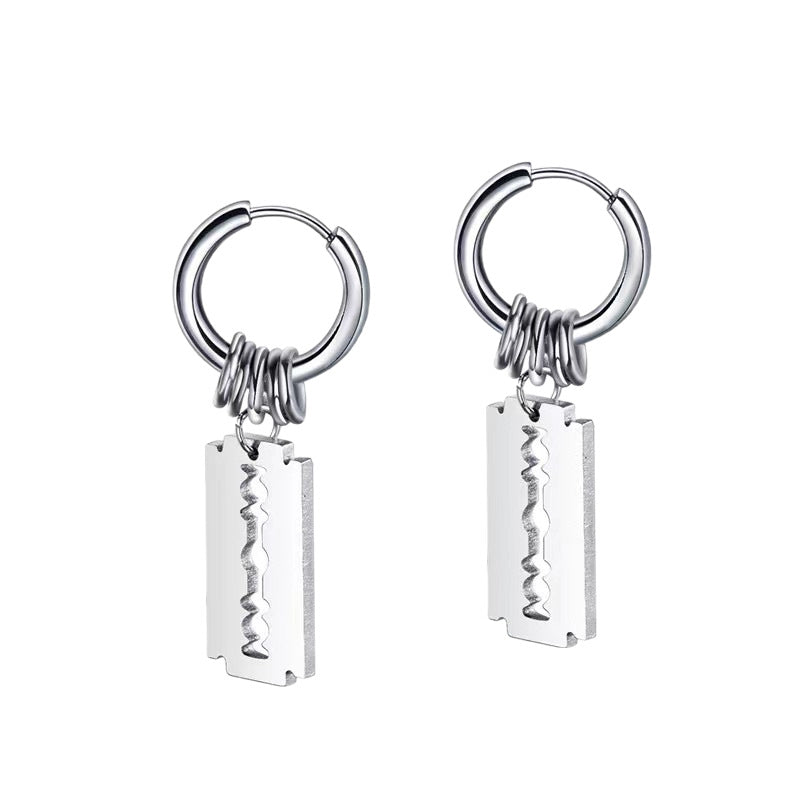 Rockyu フープピアス メンズ レディース ステンレス シルバー カミソリモチーフ ユニセックス