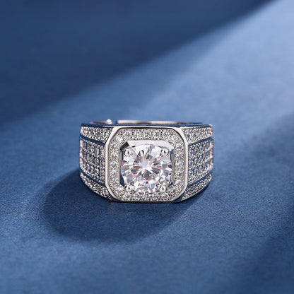 Rockyu メンズリング ゴールド＆シルバー調 大粒ジルコニア フリーサイズ 幅広デザイン