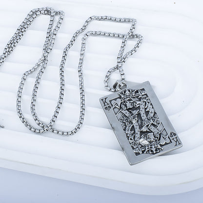 Rockyu トランプモチーフネックレス メンズ ステンレス製 ペンダント チェーン付