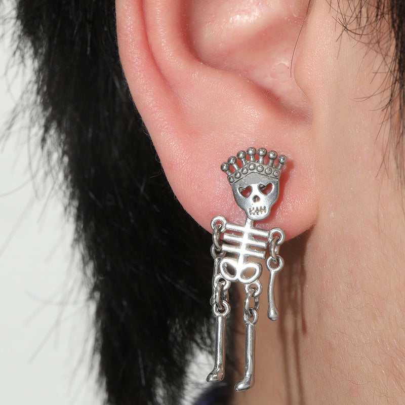 Rockyu ピアス メンズ 王冠スカル 人形風 揺れるチタンピアス 金属アレルギー対応 両耳セット