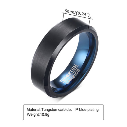 Rockyu タングステンリング メンズ ブラック ブルー内面仕上げ マット質感 男女兼用