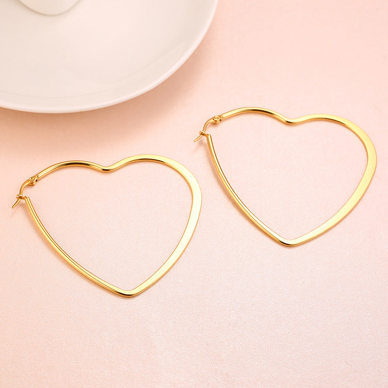 Rockyu オープンハート フープピアス 大ぶり レディース アレルギー対応 18Kコーティング シンプル おしゃれ