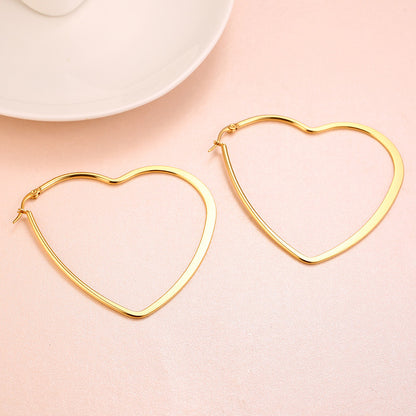 Rockyu オープンハート フープピアス 大ぶり レディース アレルギー対応 18Kコーティング シンプル おしゃれ