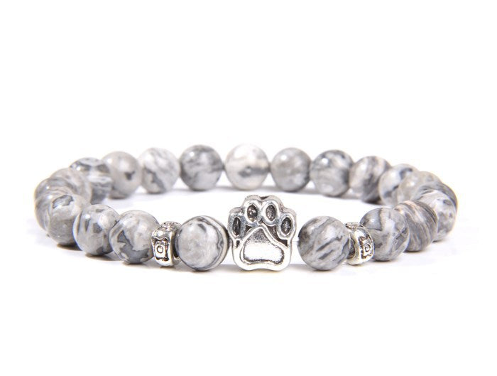 Rockyu ブレスレット メンズ レディース 数珠 ビーズ 天然石 瑪瑙 パワーストーン 犬猫足跡 開運アクセサリー
