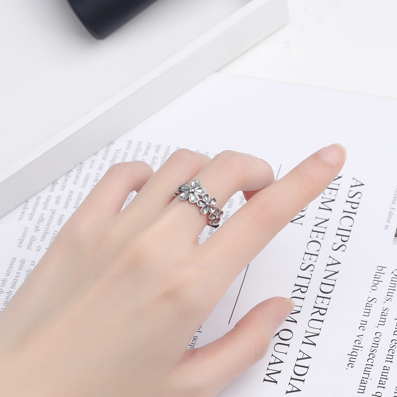 Rockyu 菊花モチーフリング レディース シルバー925 ヴィンテージ調 フリーサイズ