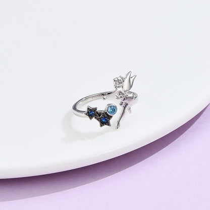 Rockyu 天使と星のブルージルコニアリング S925 シルバー フリーサイズ