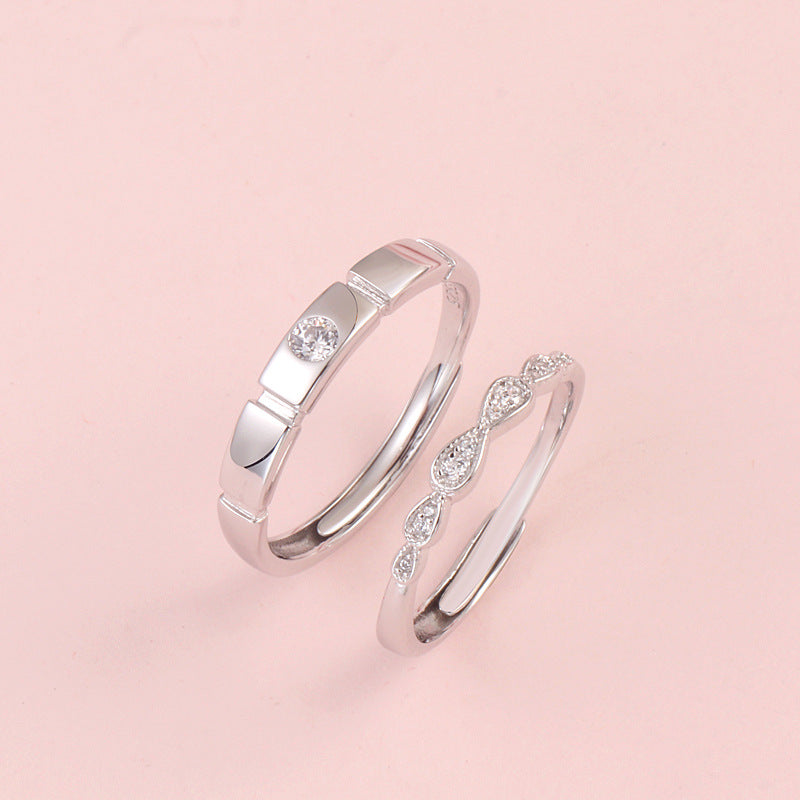 Rockyu ペアリング カップル シルバー925 フリーサイズ ジルコニア入り 指輪セット