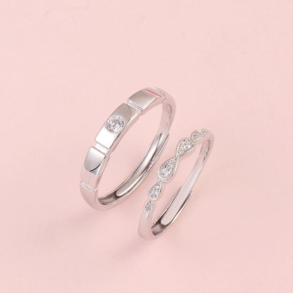 Rockyu ペアリング カップル シルバー925 フリーサイズ ジルコニア入り 指輪セット
