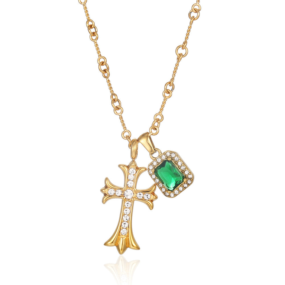 Rockyu ネックレス メンズ 十字架 シルバー&ゴールド チタン製 ジルコニア ペンダント