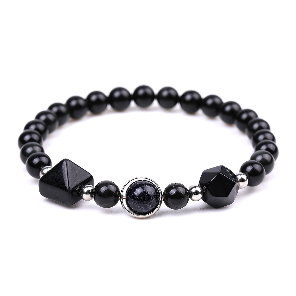 Rockyu ブレスレット レディース メンズ 天然石 パワーストーン 数珠 ピラミッド型ビーズ タイガーアイ ラピスラズリ ブラックオニキス 誕生日 プレゼント
