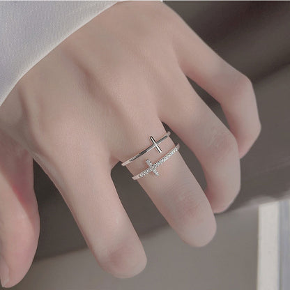 Rockyu レディース指輪 クロスデザイン 二連リング シルバー925 フリーサイズ